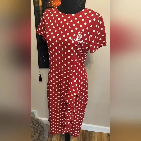Conscious Collection Women's White And Red Polka Dot Dress Size Medium New - Picture 1 of 14
